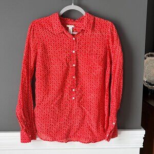 J.CREW Cerise Ikat Popover Shirt Lightweight Cotton Silk Top Orange Medium